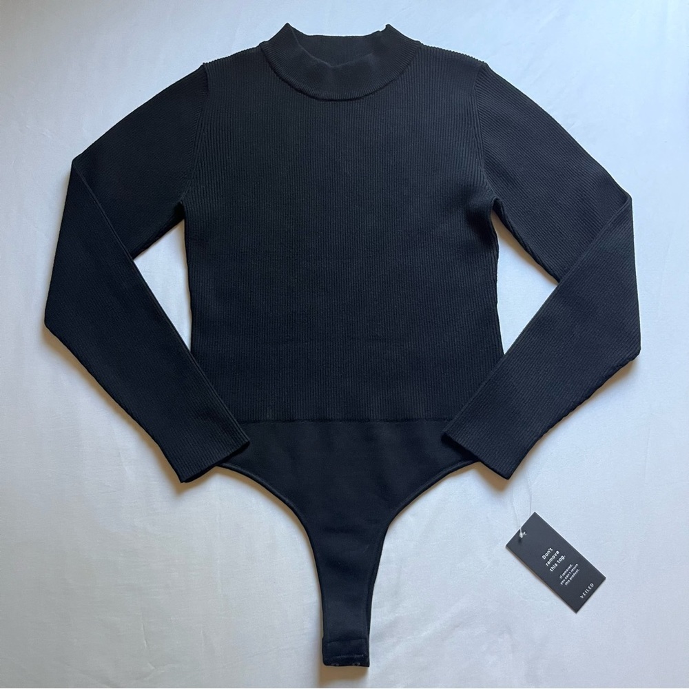 NWOT VEILED NEW YORK black chunky rib knit long sleeve bodysuit